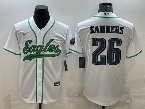 Men's Philadelphia Eagles #26 Miles Sanders White With Patch Cool Base Stitched Baseball Jersey